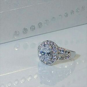 Simulated Diamond Ring 5.5 Carat tw Silvertone Size 9